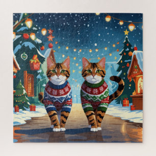 Puzzle Chats Bengal Noël Neige Fêtes