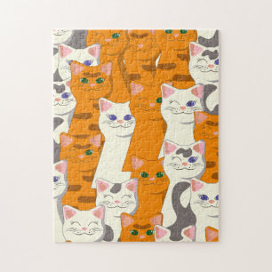 Puzzle Chats blancs et gingembre motif yeux verts yeux bl