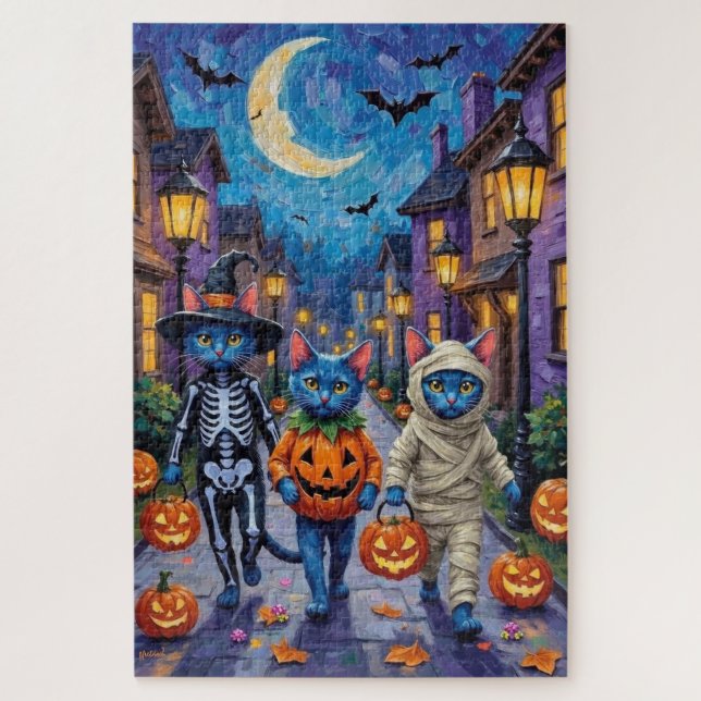 Puzzle Chats Bleus Russes en Costumes d'Halloween (Vertical)
