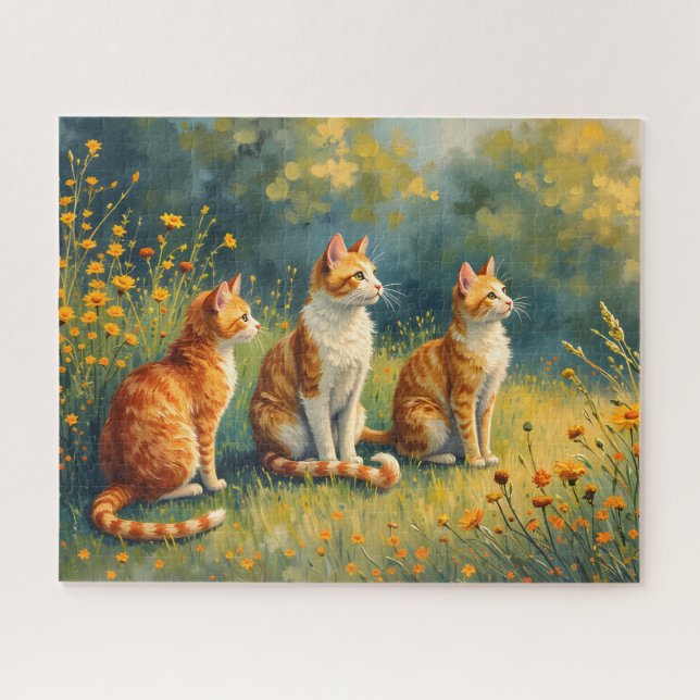 Puzzle Chats Curieux dans le Jardin (Horizontal)