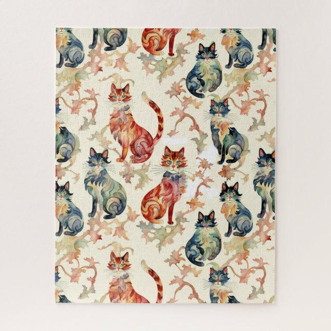 Puzzle Chats dans un Motif d'aquarelle chinois (Vertical)
