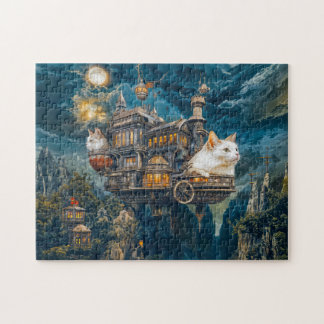 Puzzle Chats de château volant Nuit Steampunk