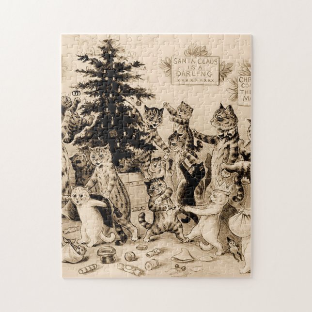 Puzzle Chats Décorant L'Arbre De Noël Par Louis Wain (Vertical)