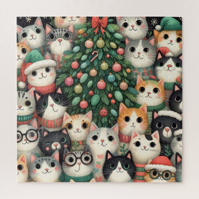 Puzzle Chats domestiques et sapin de Noël (Vertical)