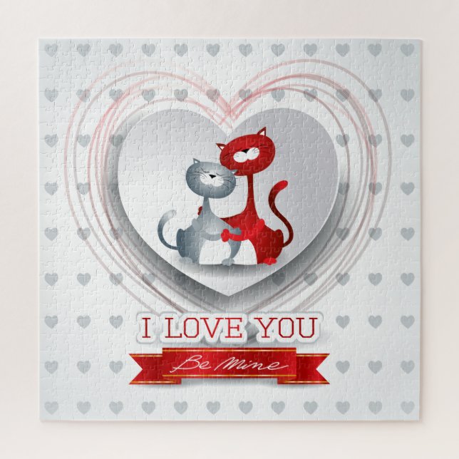 Puzzle Chats en amour avec coeur (Vertical)
