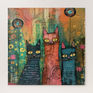 Puzzle Chats en aquarelle Boho - Earthy Feline Art