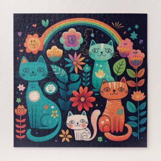 Puzzle Chats et fleurs Boho de couleur mignonne