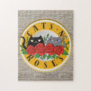 Puzzle Chats et Roses, caricature à doodle floral unique