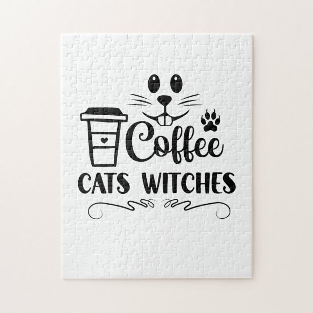 Puzzle Chats Halloween sorcières de café Anniversaire (Vertical)