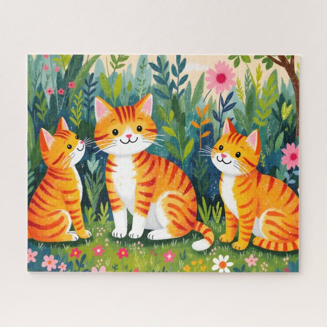 Puzzle Chats Illustrés en Fleurs (Horizontal)