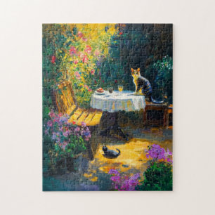 Puzzle Chats impressionnistes jouant dans un coin de jard