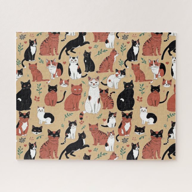 Puzzle Chats joueurs sur fond beige (Horizontal)