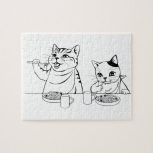 Puzzle Chats mangeant idiot drôle absurde mignon de