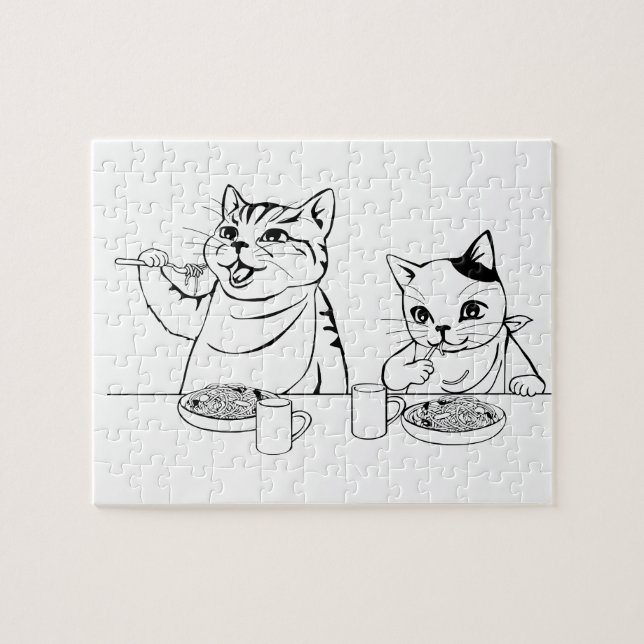 Puzzle Chats mangeant idiot drôle absurde mignon de (Horizontal)