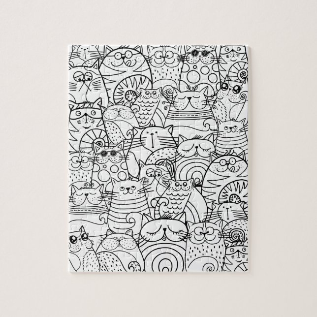 Puzzle Chats mignons amusants Doodle Zen Relaxant Colorat (Vertical)