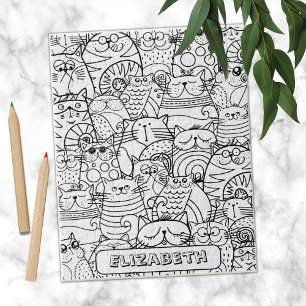 Puzzle Chats mignons drôles Zen Doodle Coloriage Nom pers