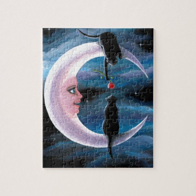 Puzzle Chats noirs du chat 581 sur la lune (Vertical)