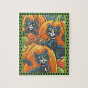 PUZZLE CHATS NOIRS, SOURIS, CITROUILLE PATCH HALLOWEEN PU