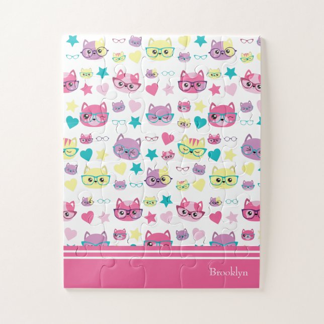 Puzzle Chats Pastel cool Avec Verres Motif, Rose (Vertical)