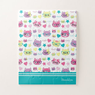 Puzzle Chats Pastel cool Avec Verres Motif, Turquoise