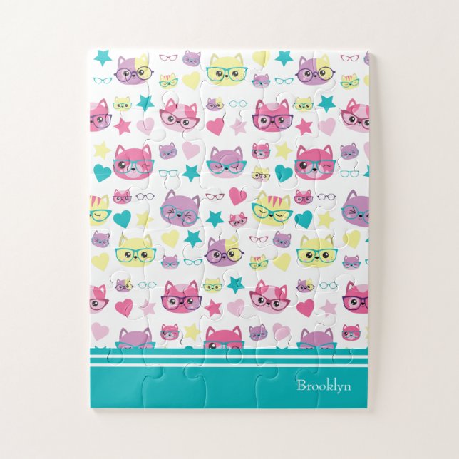 Puzzle Chats Pastel cool Avec Verres Motif, Turquoise (Vertical)