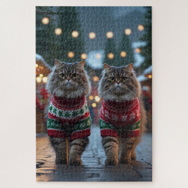 Puzzle Chats Persans Noël Neige Fêtes (Vertical)