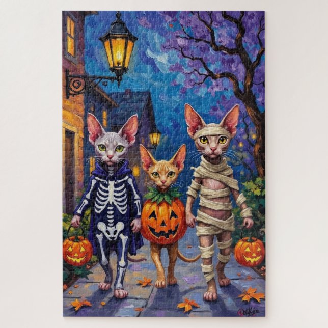 Puzzle Chats Sphynx faisant Trick-or-Treating en costume  (Vertical)