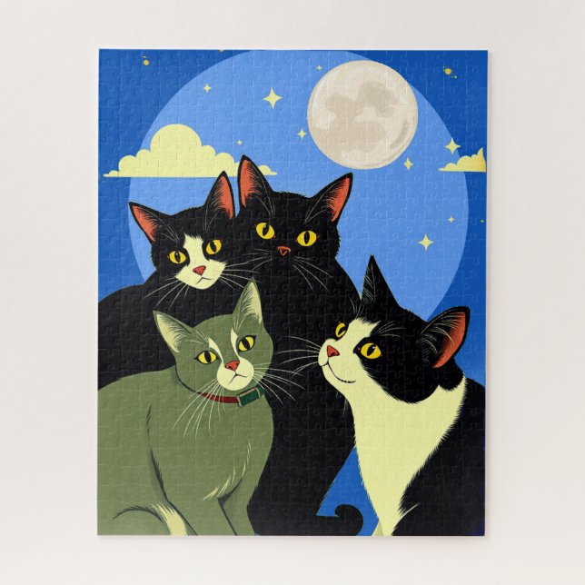 Puzzle Chats sur le rôdeur sous la Pleine lune (Vertical)