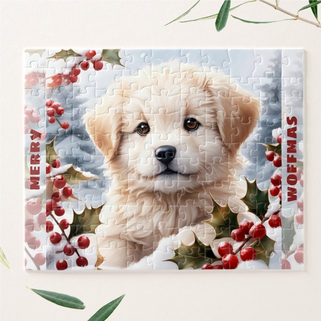 Puzzle Chatte Chien Golden Retriever Chiot Nom de Noël (Cute Dog Golden Retriever Puppy Christmas Name Jigsaw Puzzle)
