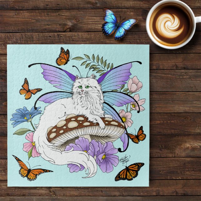 Puzzle Chatte Fée Blanche Fantastique Champignon Bleu Cap (Créateur téléchargé)