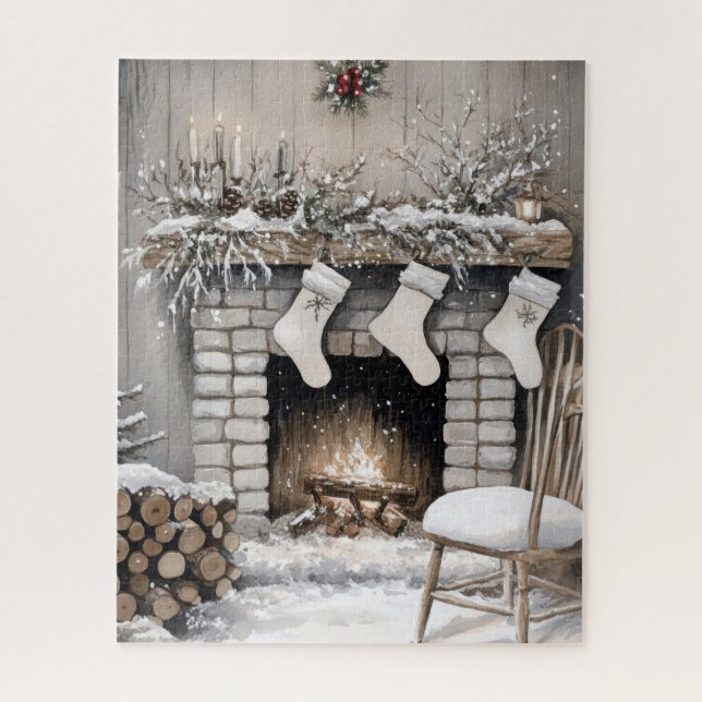 Puzzle Chaussettes de Noël Cheminée de Fêtes (Vertical)