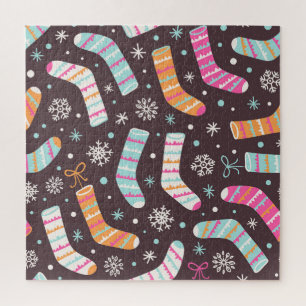 Puzzle Chaussettes de Noël et flocons de neige : motif vi