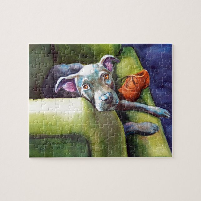 Puzzle Chaussure à mâcher, Terrier sur le canapé (Horizontal)