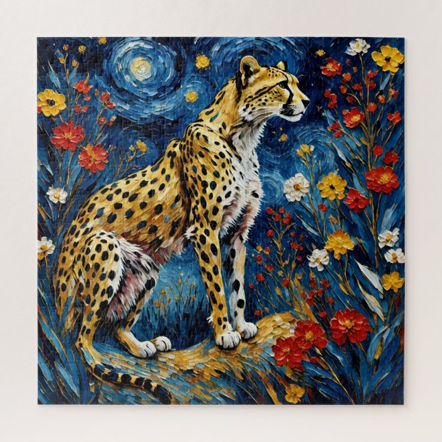 Puzzle Cheetah aux fleurs (Vertical)