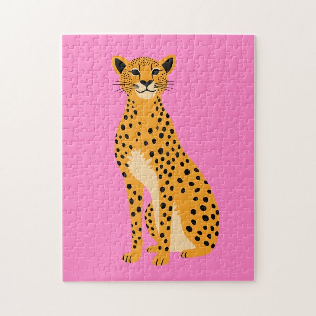 Puzzle Cheetah minimaliste en rose (Vertical)