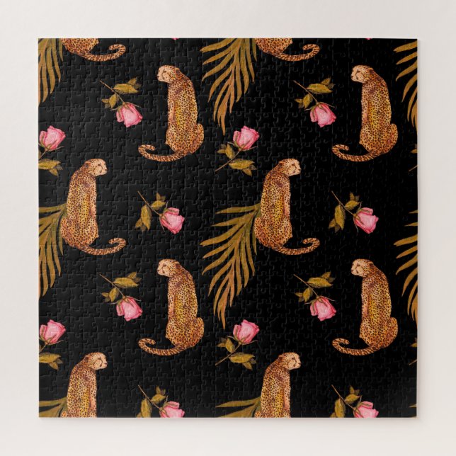 Puzzle Cheetahs romantiques : aquarelle motif sans coutur (Vertical)