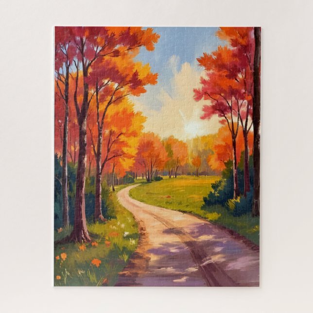 Puzzle Chemin d'Automne | Paysage Naturel de Feuillage Ro (Vertical)