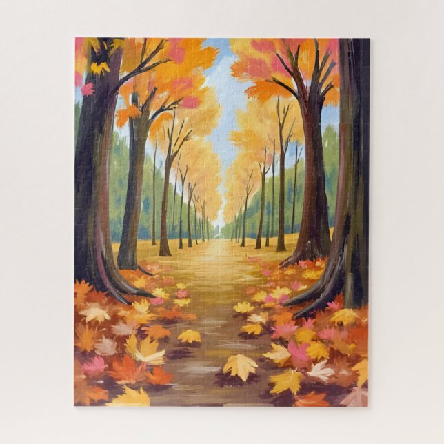 Puzzle Chemin de forêt d'automne doré Feuillage aquarelle (Vertical)