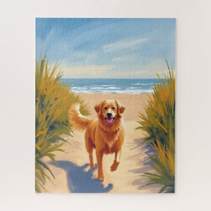 Puzzle Chemin de la plage du Golden Retriever   Chien océ
