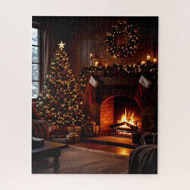 Puzzle Cheminée de Noël cosy avec Stockage et Arbre (Vertical)