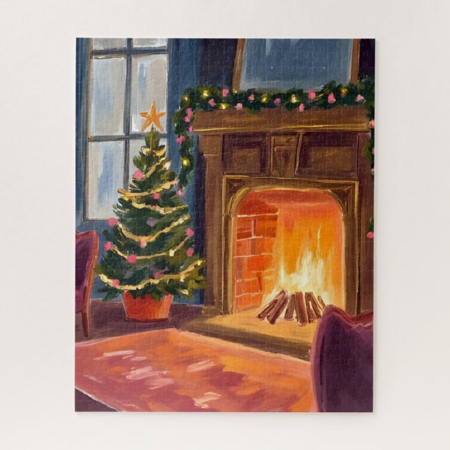 Puzzle Cheminée du matin de Noël Aquarelle (Vertical)