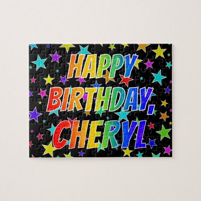 Puzzle "CHERYL" Prénom, Amusant "HEUREUX ANNIVERSAIRE" (Horizontal)