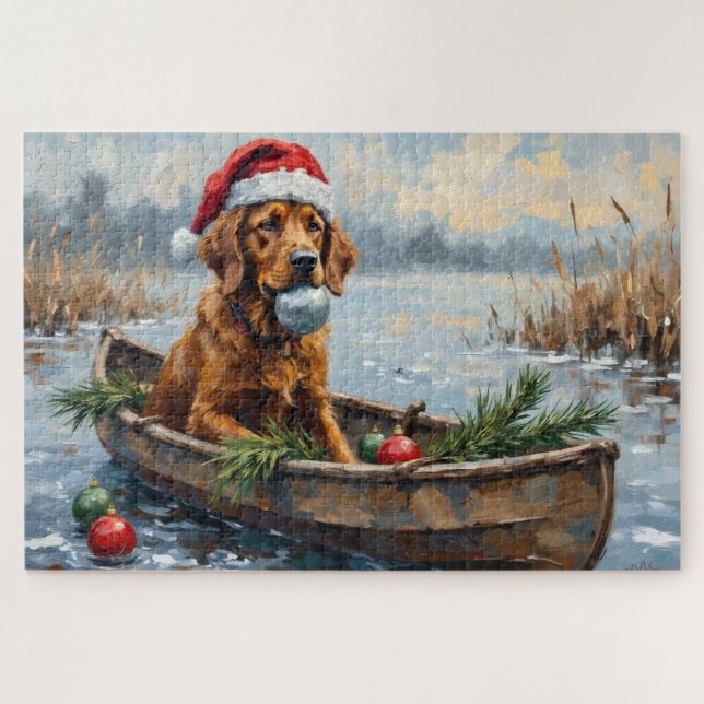 Puzzle Chesapeake Bay Retriever Christmas Hunting Boat (Horizontal)
