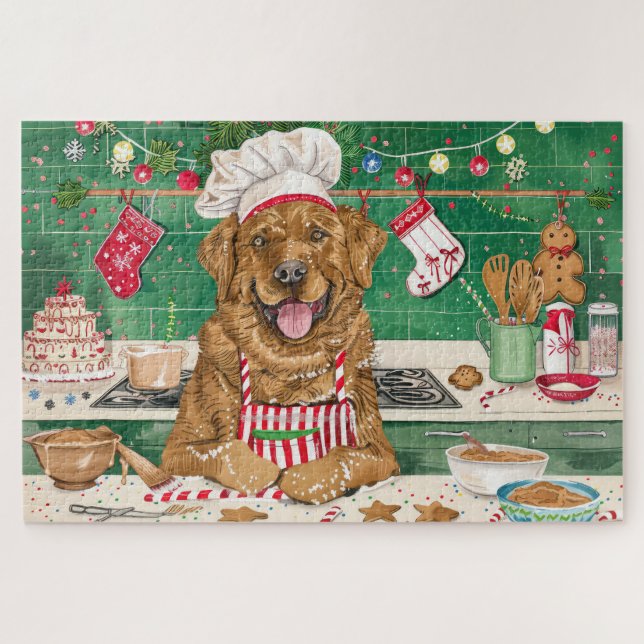 Puzzle Chesapeake Bay Retriever en cuisine : Noël festif (Horizontal)