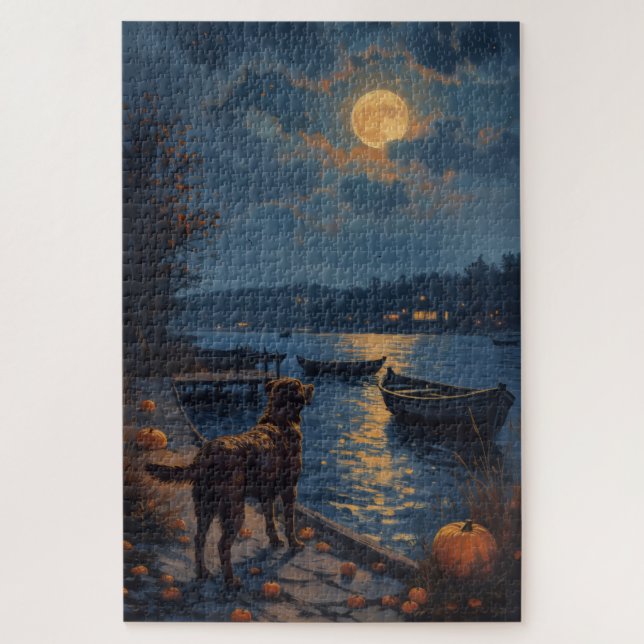 Puzzle Chesapeake Bay Retriever Lakeside Halloween Art (Vertical)