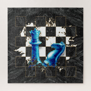Puzzle Chess Queen and Knight - Blue Marble