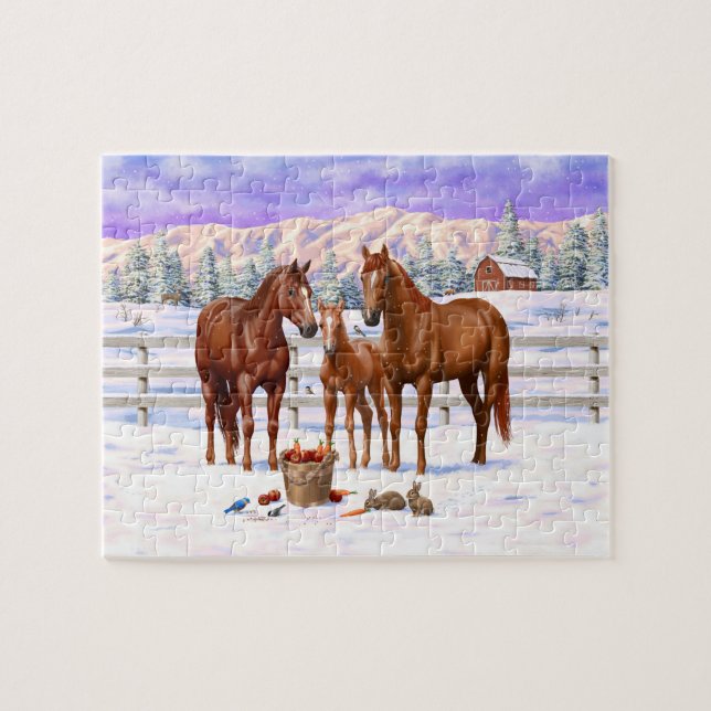 Puzzle Chestnut Sorrel Quarter Chevaux En Neige (Horizontal)