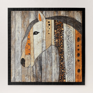 Puzzle Cheval à grain de bois géométrique bohème rustique