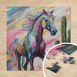 Puzzle Cheval Abstrait moderne et succulents