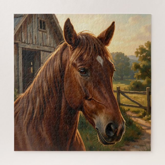 Puzzle Cheval Alezan Heure Dorée Grange (Vertical)